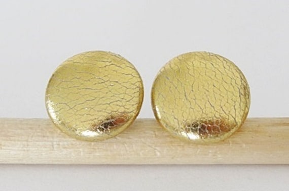 Ohrstecker Stoffknopf Leder Gold von StoffAtelierDesign
