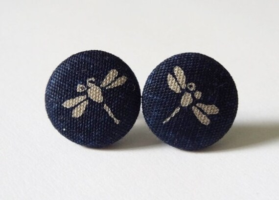 Ohrstecker Stoffknopf Libellen von StoffAtelierDesign