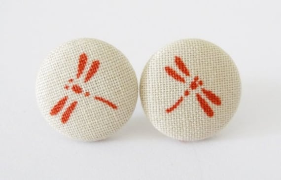 Ohrstecker Stoffknopf Libellen von StoffAtelierDesign