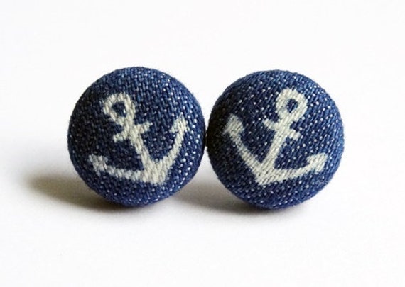 Ohrstecker Stoffknopf Mini Anker von StoffAtelierDesign