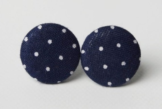 Ohrstecker Stoffknopf Minipunkte Dunkelblau von StoffAtelierDesign