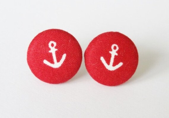 Ohrstecker Stoffknopf Rot Anker Ahoi von StoffAtelierDesign