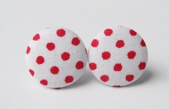 Ohrstecker Stoffknopf Rote Punkte von StoffAtelierDesign