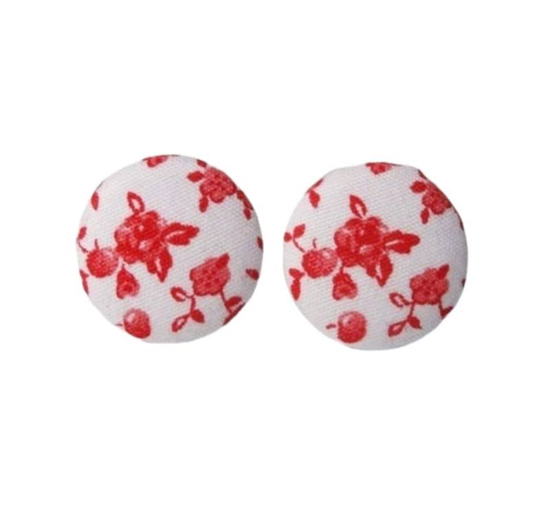 Ohrstecker Stoffknopf Streublümchen Rot von StoffAtelierDesign