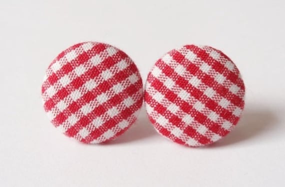 Ohrstecker Stoffknopf Vichy Karo Rot von StoffAtelierDesign