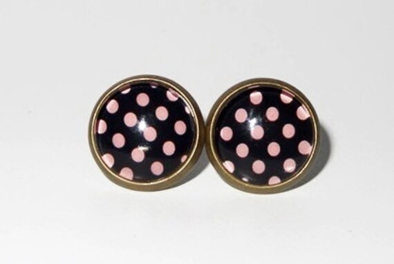 Ohrstecker Vintage Bronze "Rosa Punkte" von StoffAtelierDesign