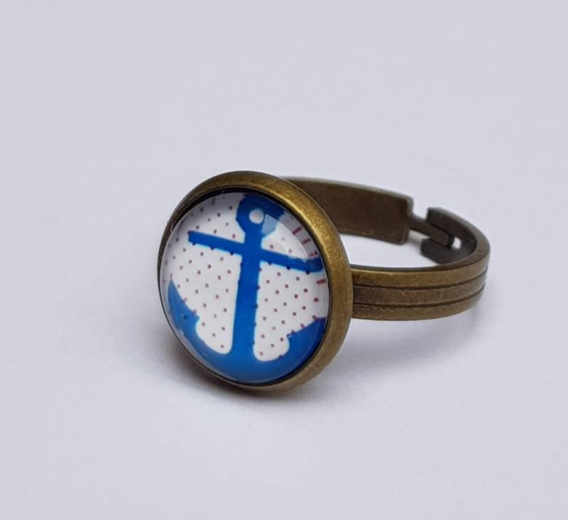 Ring "Anker_Gepunktet" Glasring Cabochon Bronze von StoffAtelierDesign