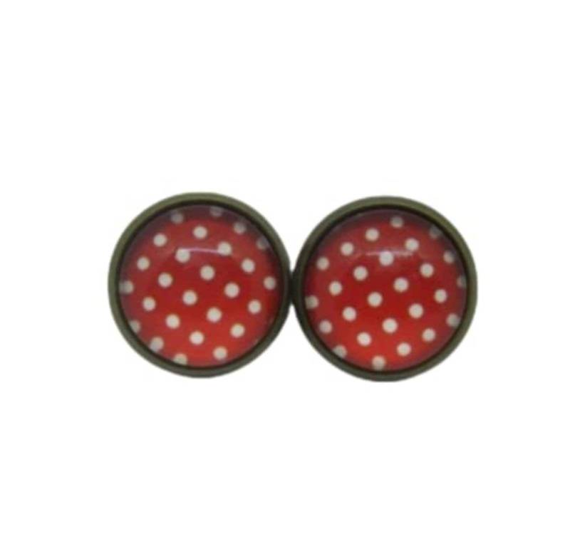 Silber Oder Bronze Ohrstecker Glascabochon Rot Weiß Gepunktet von StoffAtelierDesign