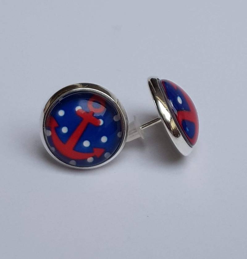 Silber Ohrstecker Rotem Anker von StoffAtelierDesign