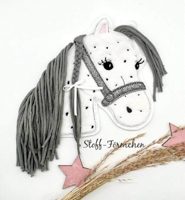 Große Pony Lulu-Applikation Weiß Mit Punkten von StoffFoermchen