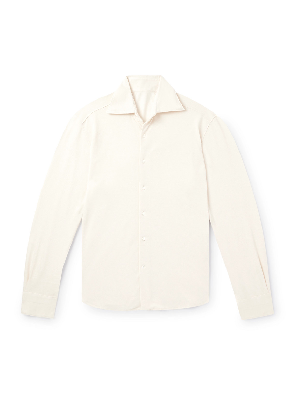 Stòffa - Spread-Collar Cotton and Silk-Blend Piqué Shirt - Men - Neutrals - IT 44 von Stòffa