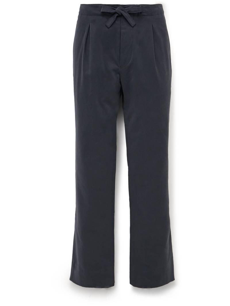Stòffa - Straight-Leg Pleated Peached Cotton-Twill Drawstring Trousers - Men - Blue - IT 52 von Stòffa