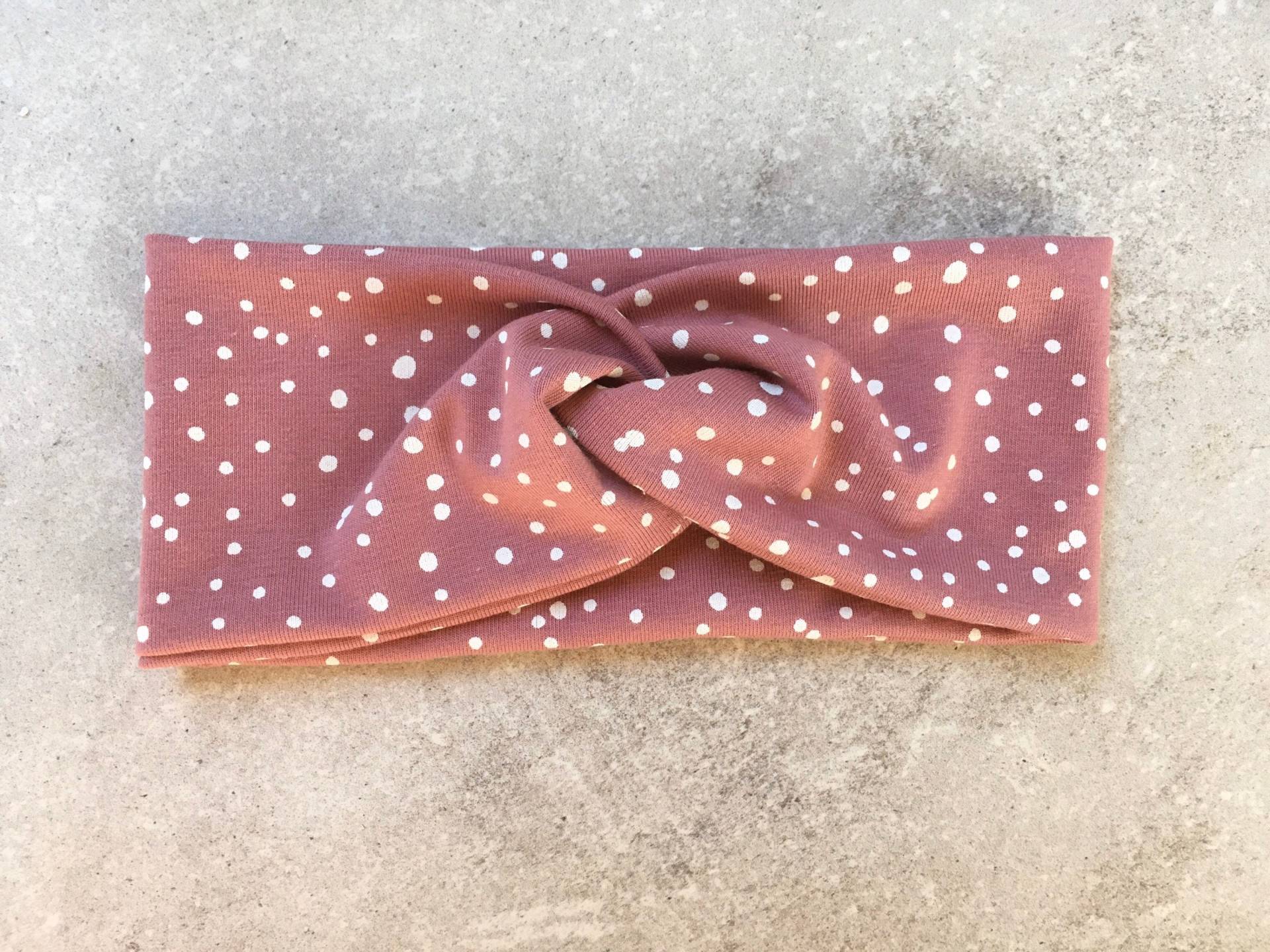 Haarband Knotenhaarband Stirnband Mädchen Babyhaarband Babystirnband Turbanhaarband Baby Damen Puppe Altrosa Weiß Dots Tupfen Mini&me von Stoffchirurg