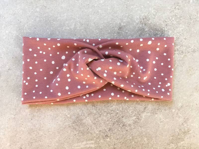 Haarband Knotenhaarband Stirnband Mädchen Babyhaarband Babystirnband Turbanhaarband Baby Damen Puppe Altrosa Weiß Dots Tupfen Mini&me von Stoffchirurg