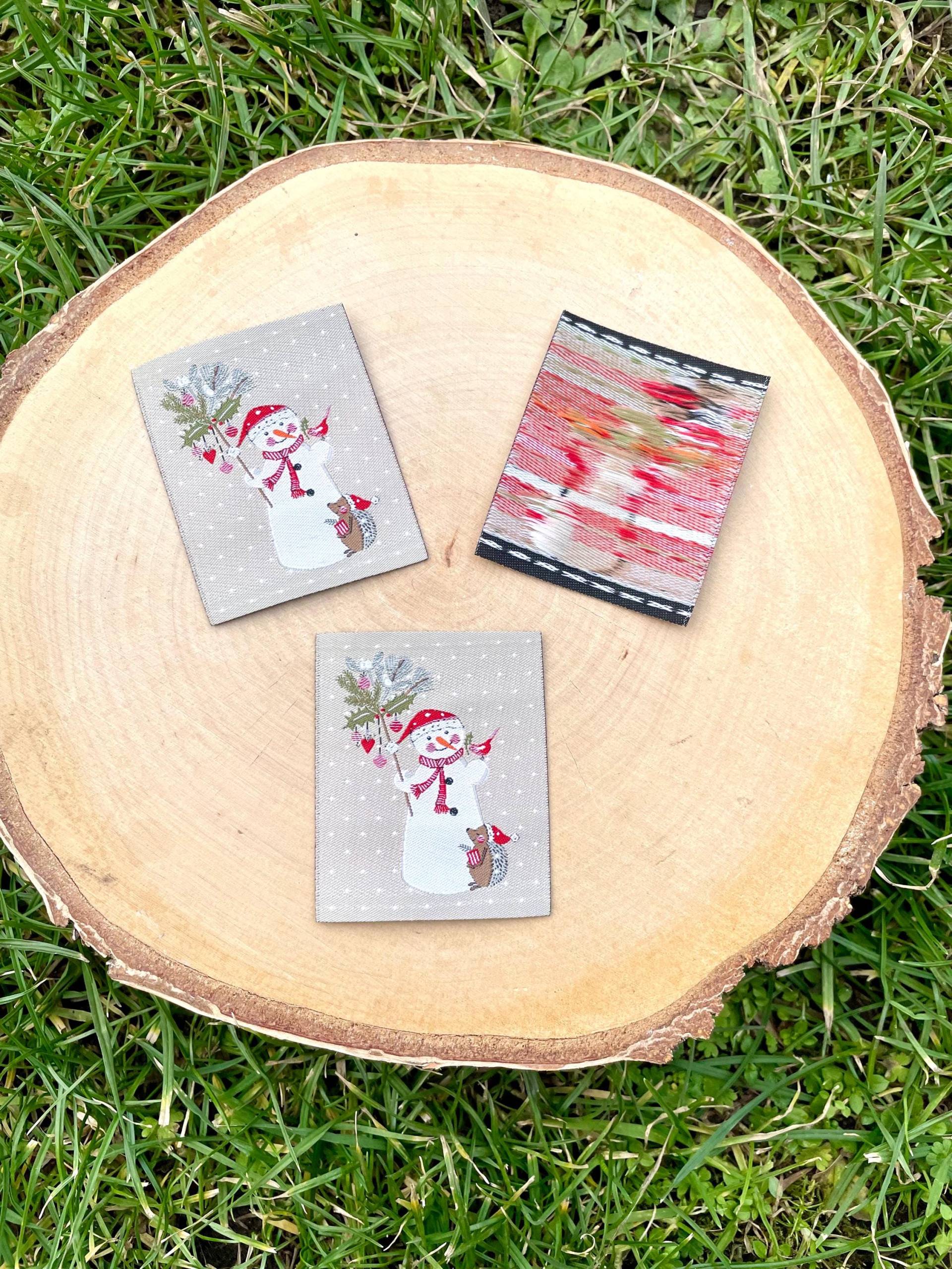 Patch Webetikette Label Zum Annähen „Schneemann Und Igel" Acufactum 1 Stück von StoffelieneBerlin