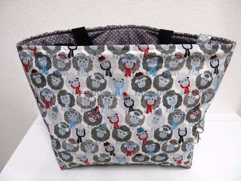 Projekttasche Shopper Strickkorb Wollkorb Tasche Handarbeit Schafe Sheep von StoffladenMartina