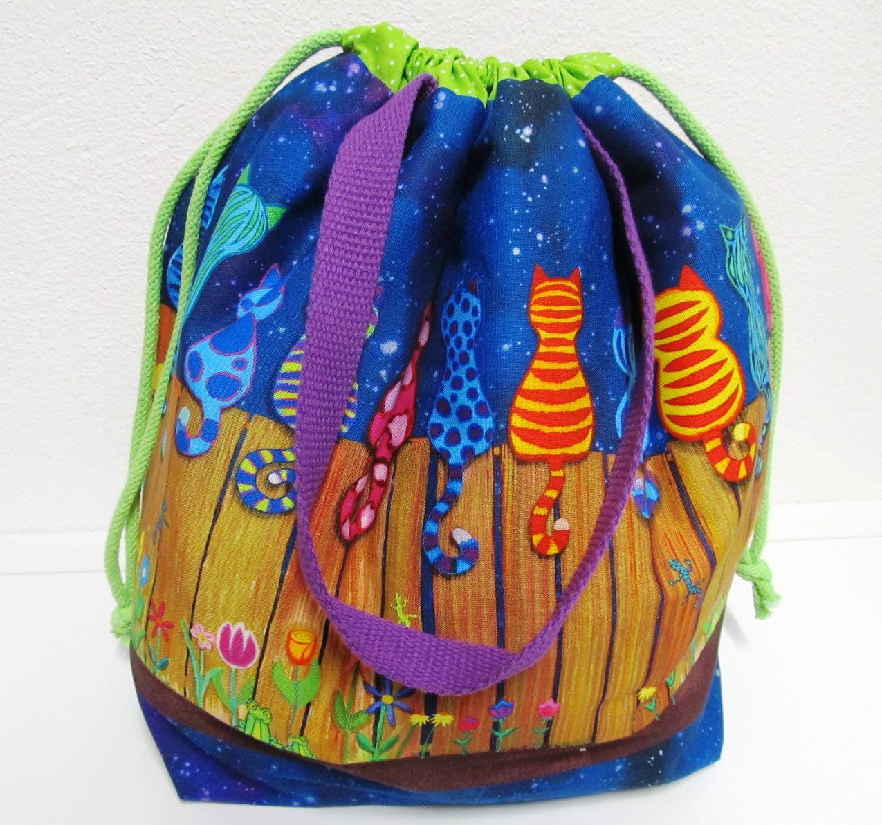 Projekttasche Strickkorb Bobbeltasche Katzen Handarbeitstasche Handarbeit Xl von StoffladenMartina