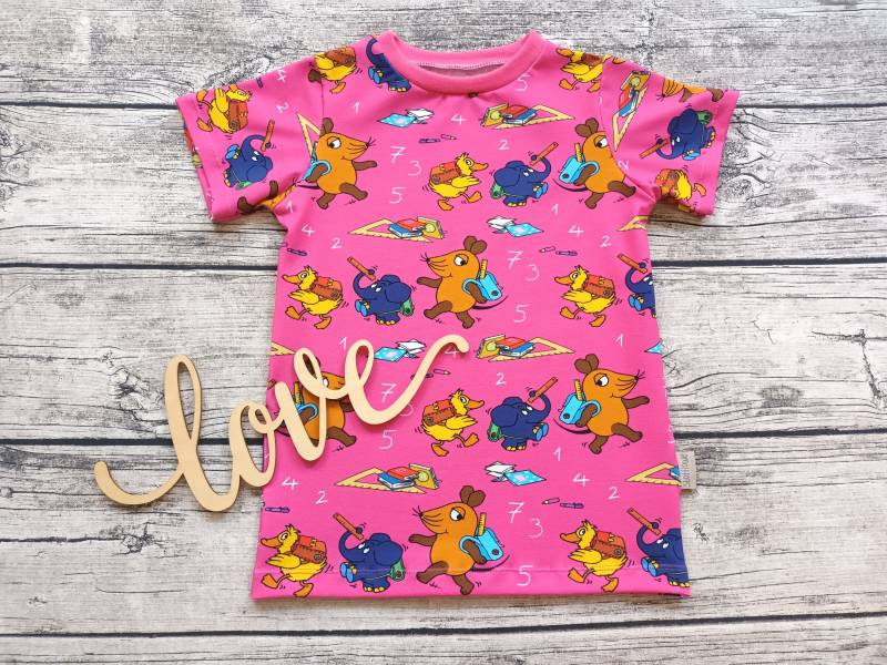 T-Shirt Die Sendung Mit Der Maus, Elefant Und Ente Einschulung - Shirt Für Mädchen Pink/Bunt von Stoffloewe