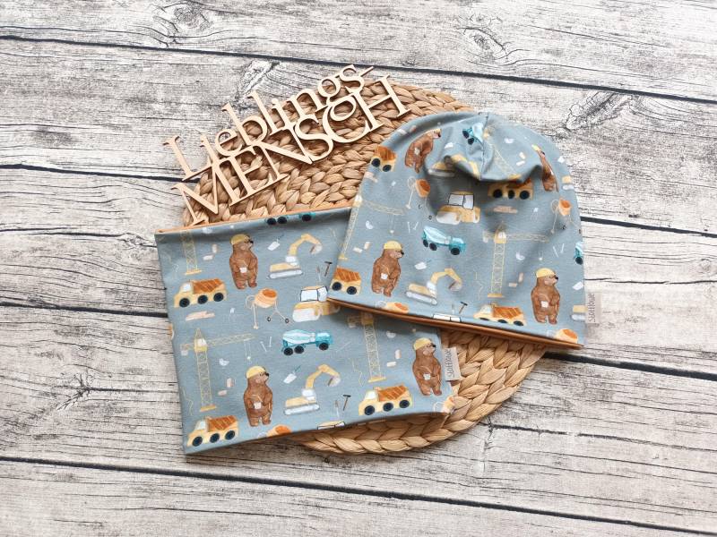 Beanie Baustelle Mit Oder Ohne Loop - Gefüttert Jersey Fleece Mütze Für Mädchen Und Jungs von Stoffloewe