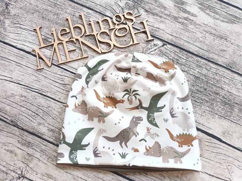 Beanie Dinosaurier Mit Oder Ohne Loop - Innenstoff Fleece Jersey Mütze Für Mädchen Und Jungs von Stoffloewe