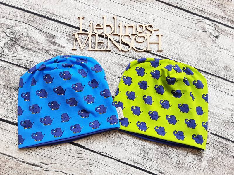 Beanie Elefant Mit Oder Ohne Loop - Mütze Für Mädchen Und Jungs Blau Grün von Stoffloewe