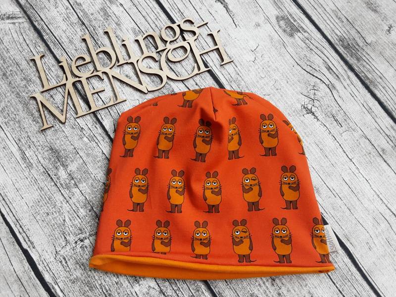 Beanie Mit Oder Ohne Loop Die Sendung Der Maus - Mütze Für Mädchen Und Jungs Mausorange von Stoffloewe