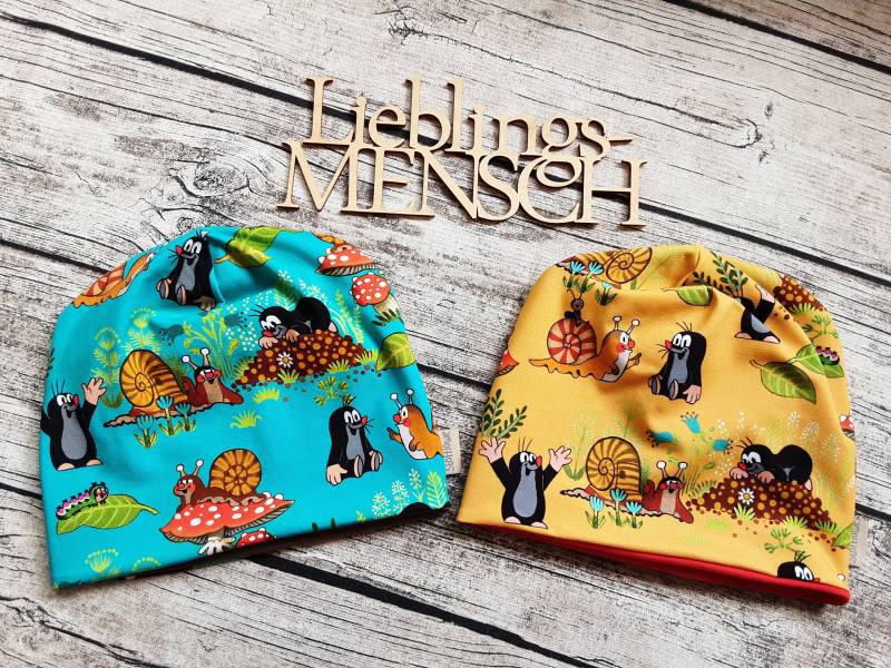 Beanie Mit Oder Ohne Loop - Pauli Der Kleine Maulwurf Im Wald Glückspilz Mütze Für Mädchen Und Jungs Nur Noch in Farbe Senf von Stoffloewe