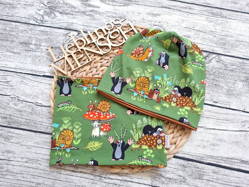 Beanie Mit Oder Ohne Loop Pauli Der Kleine Maulwurf Im Wald - Mütze Für Mädchen Und Jungs Grün von Stoffloewe