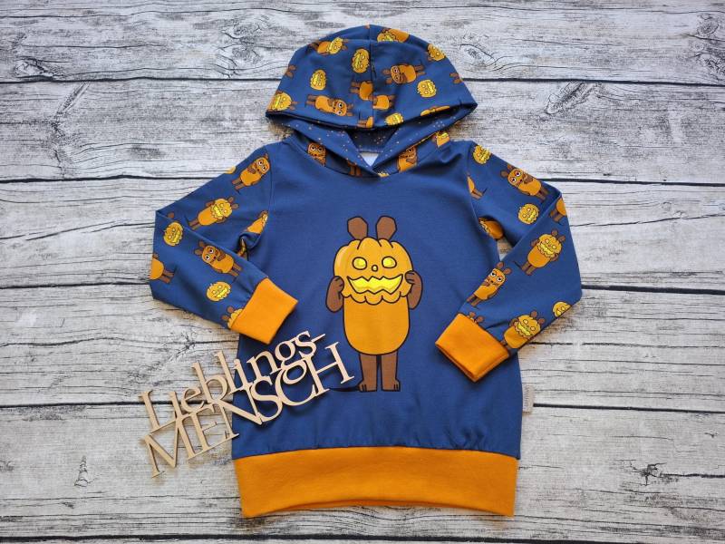Einzelstück Größe 104 Hoodie Die Sendung Mit Der Maus Kürbis - Kapuzenpullover Für Mädchen Und Jungs Dunkelblau von Stoffloewe