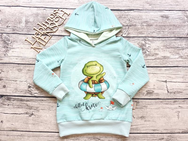 Einzelstück Größe 104 Hoodie Schildkröte - Kapuzenpullover Für Mädchen Und Jungs Mint Maritim von Stoffloewe