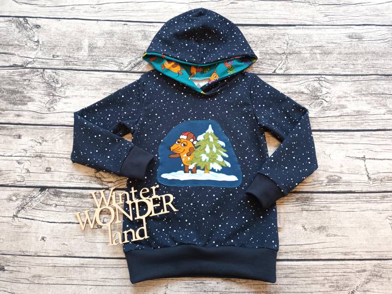 Einzelstück Größe 110 Hoodie Die Sendung Mit Der Maus Weihnachtsmann - Kapuzenpullover Maus, Elefant Und Ente von Stoffloewe