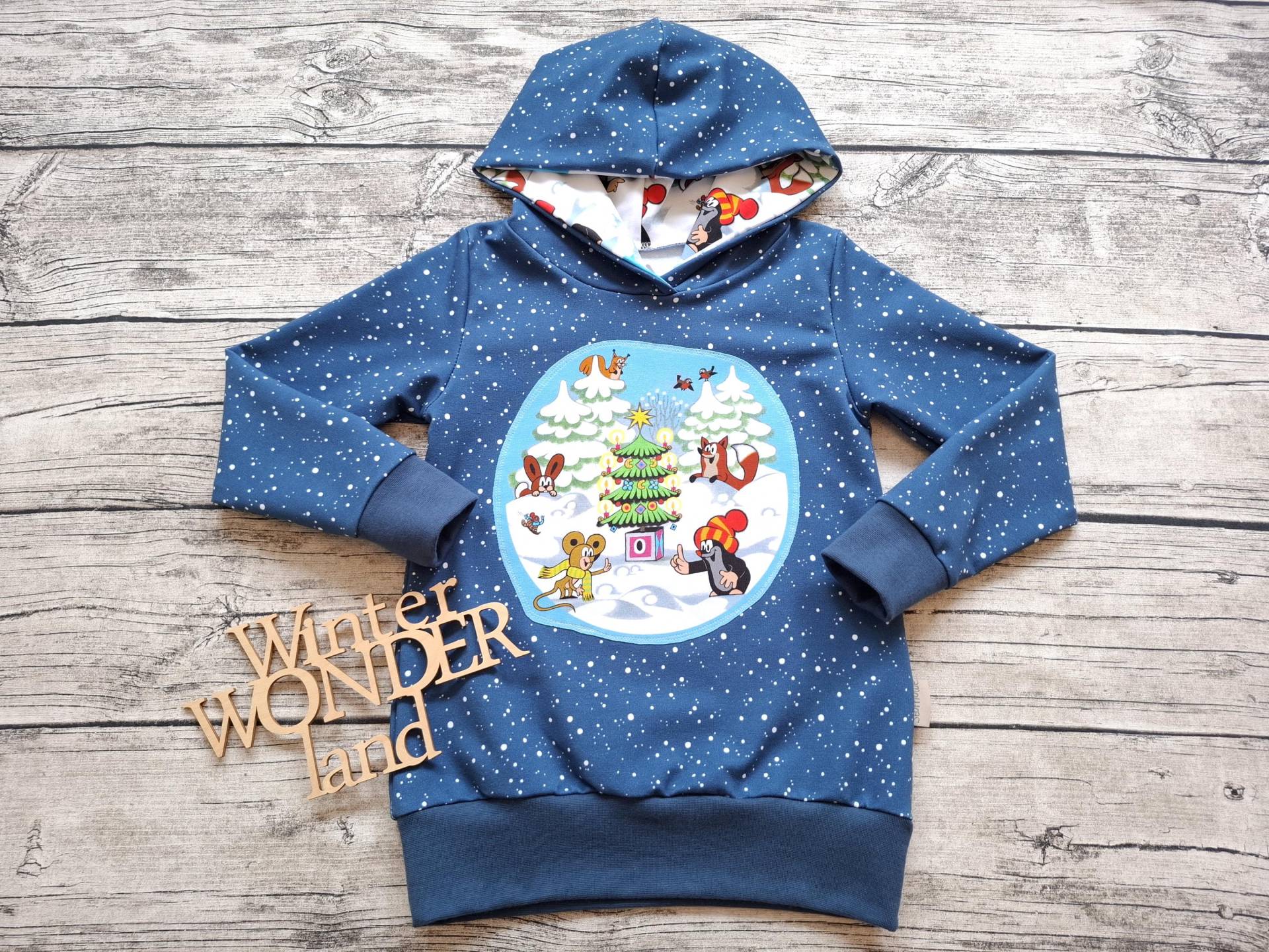 Einzelstück Größe 110 Hoodie Pauli Der Kleine Maulwurf Feiert Weihnachten von Stoffloewe