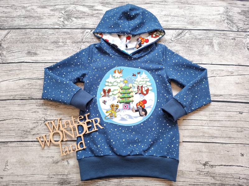 Einzelstück Größe 110 Hoodie Pauli Der Kleine Maulwurf Feiert Weihnachten von Stoffloewe