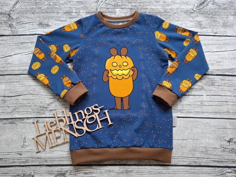 Einzelstück Größe 122 Pullover Die Sendung Mit Der Maus Kürbis - Herbstpullover Für Mädchen Und Jungs Blau/Orange von Stoffloewe