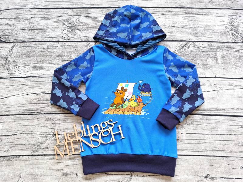 Hoodie Die Sendung Mit Der Maus, Elefant Und Ente - Kapuzenpullover Für Mädchen Jungs Blau von Stoffloewe