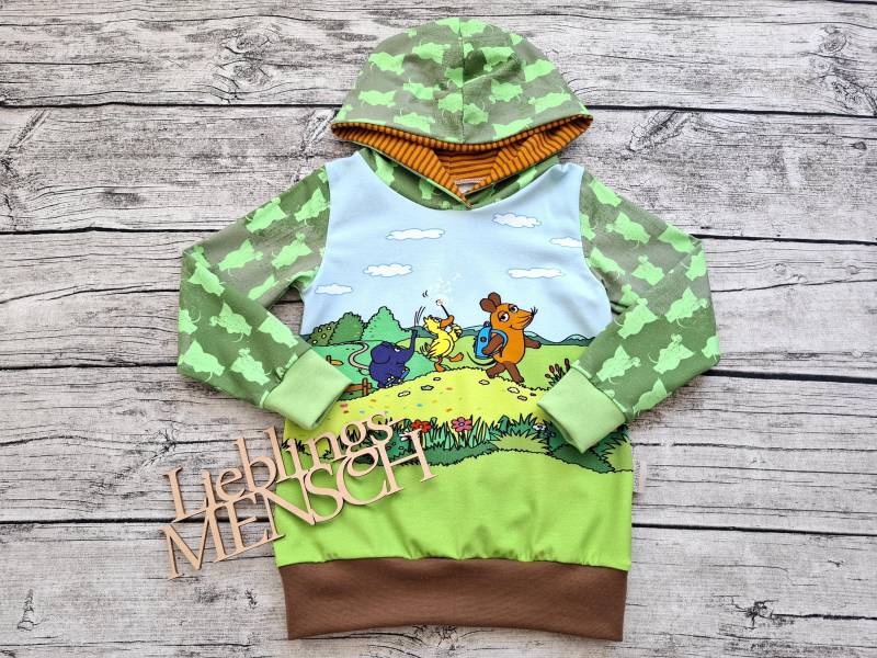 Hoodie Die Sendung Mit Der Maus, Elefant Und Ente - Kapuzenpullover Für Mädchen Jungs Grün von Stoffloewe