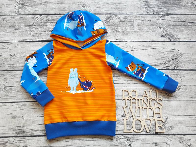 Kapuzenpullover Die Sendung Mit Der Maus Und Elefant - Hoodie Für Mädchen Jungs Blau von Stoffloewe