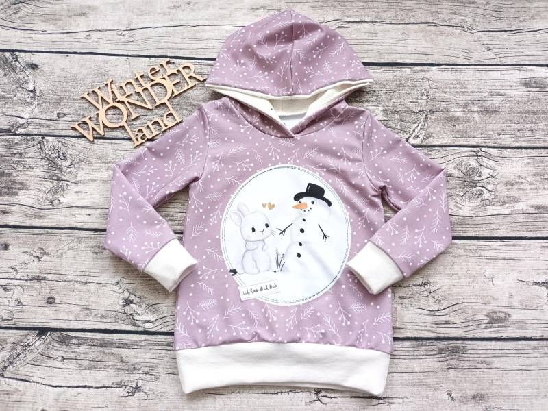 Kapuzenpullover Hase & Schneemann " Ich Hab Dich Lieb" - Hoodie/Pullover Für Mädchen von Stoffloewe
