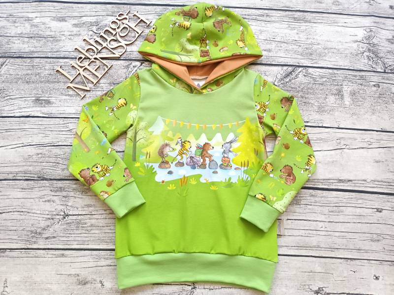 Letzter Größe 110 Kapuzenpullover Janosch, Tiger & Bär, Tigerente, Günter Kastenfrosch - Pullover/Hoodie Für Mädchen Und Jungs Hellgrün von Stoffloewe