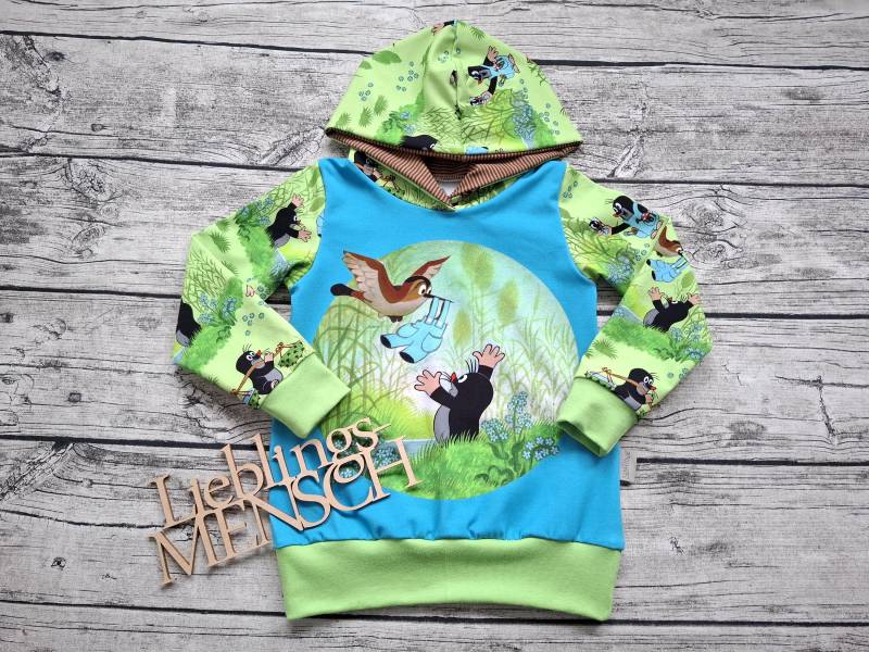 Kapuzenpullover Pauli Der Kleine Maulwurf - Hoodie/Pullover Für Mädchen Und Jungs Türkis/Grün von Stoffloewe