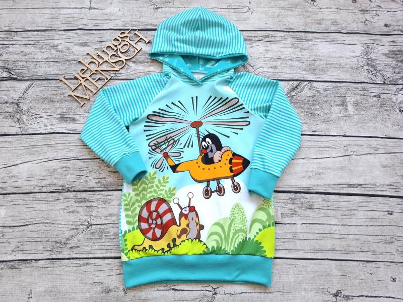 Kapuzenpullover Pauli Der Kleine Maulwurf Im Hubschrauber - Hoodie/Pullover Für Mädchen Und Jungs Mint von Stoffloewe