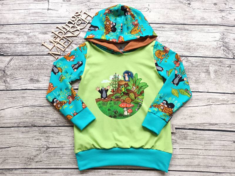 Letzter Größe 116 Kapuzenpullover Pauli Der Kleine Maulwurf - Pullover/Hoodie Für Mädchen Und Jungs Türkis/Hellgrün von Stoffloewe