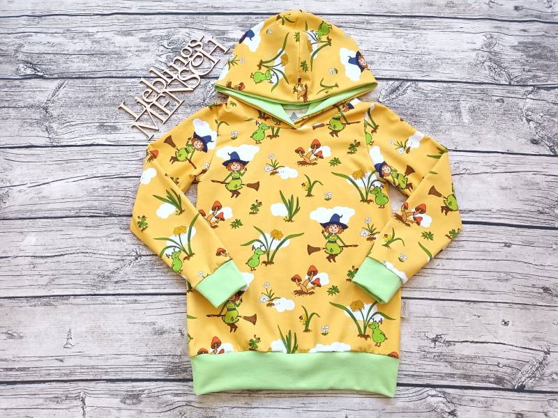 Kapuzenpullover Petronella Apfelmus - Hoodie Für Mädchen Und Jungs Gelb/Grün von Stoffloewe