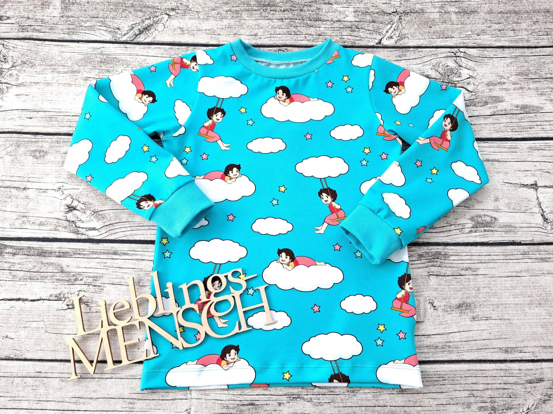 Langarmshirt Mit Der Heidi - Pullover Für Mädchen Und Jungs Türkis von Stoffloewe