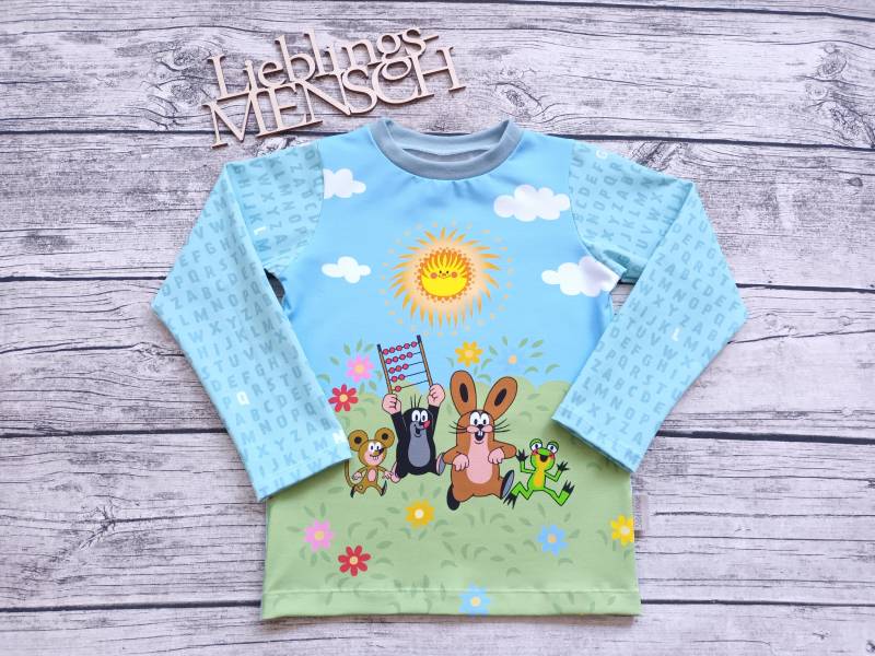 Letztes Größe 110 Langarmshirt Pauli Der Kleine Maulwurf Und Seine Freunde - Pullover Für Mädchen Jungs Buchstaben von Stoffloewe