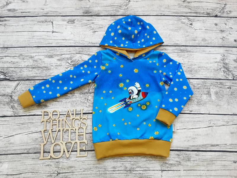 Letzter Größe 104 - Hoodie Pauli Der Kleine Maulwurf Astronaut Pullover Für Kinder Jungs Und Mädchen Blau Weltraum von Stoffloewe