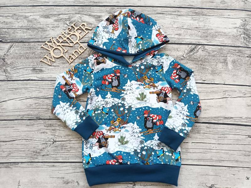 Letzter Größe 104 Kapuzenpullover Pauli Der Kleine Maulwurf Auf Piste - Pullover Für Mädchen Und Jungs Blau von Stoffloewe