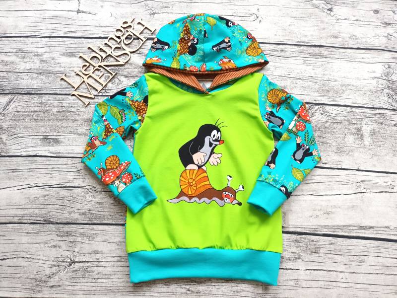 Letzter Größe 104 Kapuzenpullover Pauli Der Kleine Maulwurf & Die Schnecke Im Wald - Pullover/Hoodie Für Mädchen Und Jungs Türkis/Grün von Stoffloewe