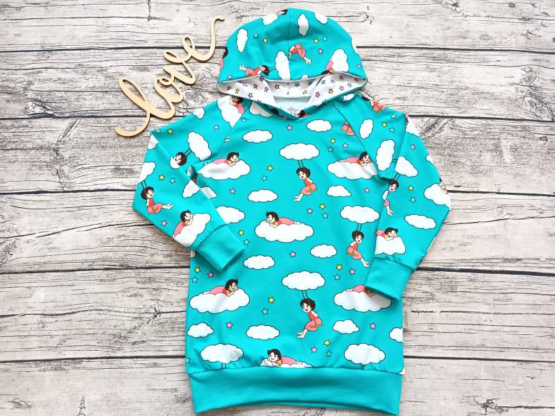 Letzter Größe 116 Hoodie Heidi in Den Wolken - Pullover/Kapuzenpullover Für Mädchen Mit Der Türkis von Stoffloewe