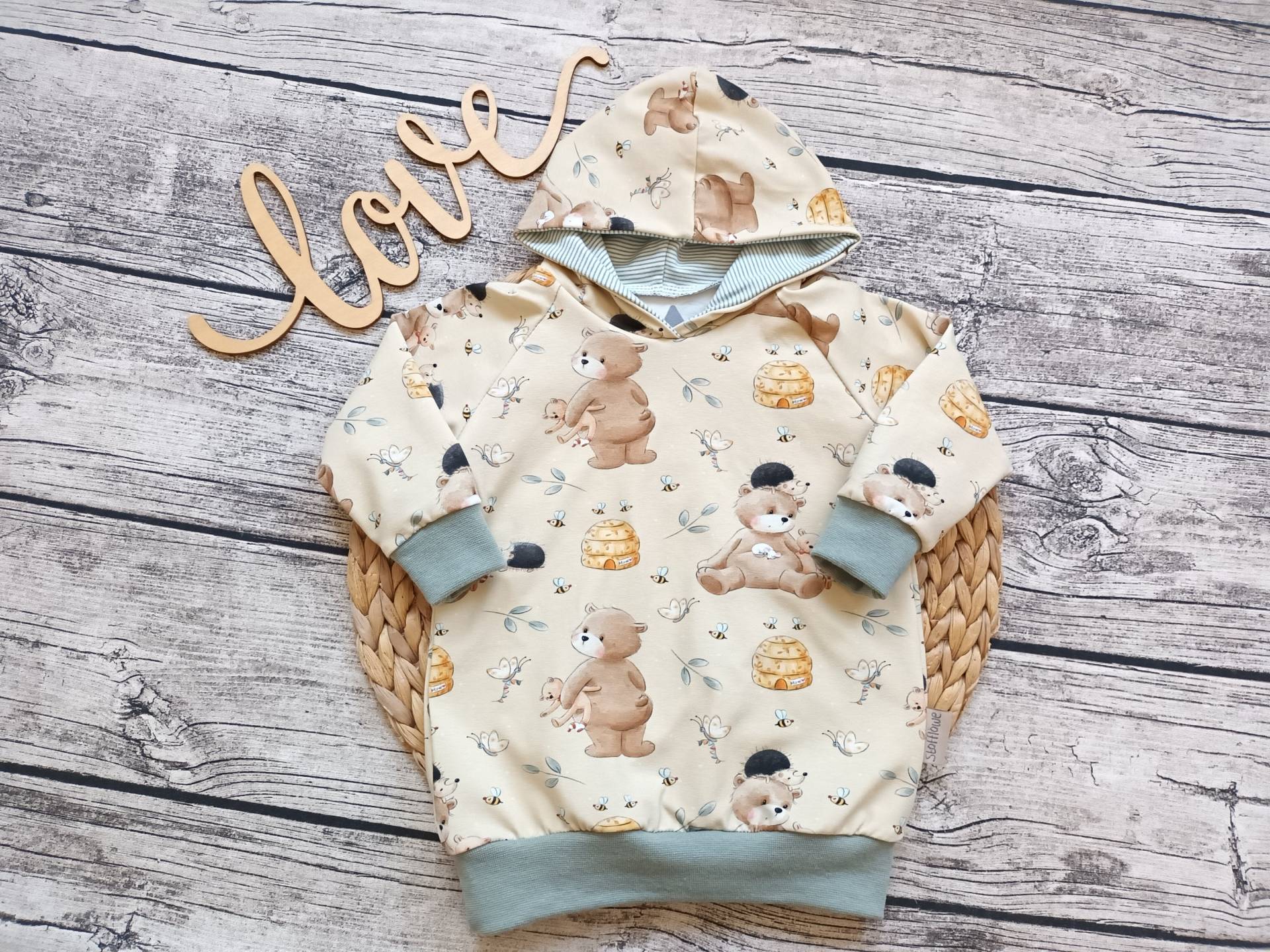 Letzter Größe 68 Babyhoodie Bär - Hoodie Für Babys Und Kinder Unisex Beige von Stoffloewe